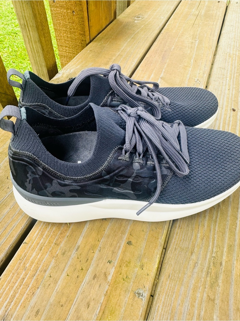 Women's Grey Knit Athletic Sneakers - Mōshn - oyster camo - 7 medium - Picture 2 of 6